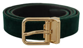 Dolce & Gabbana Green Velvet Leather Gold Metal Logo Belt -   -  Dolce & Gabbana.